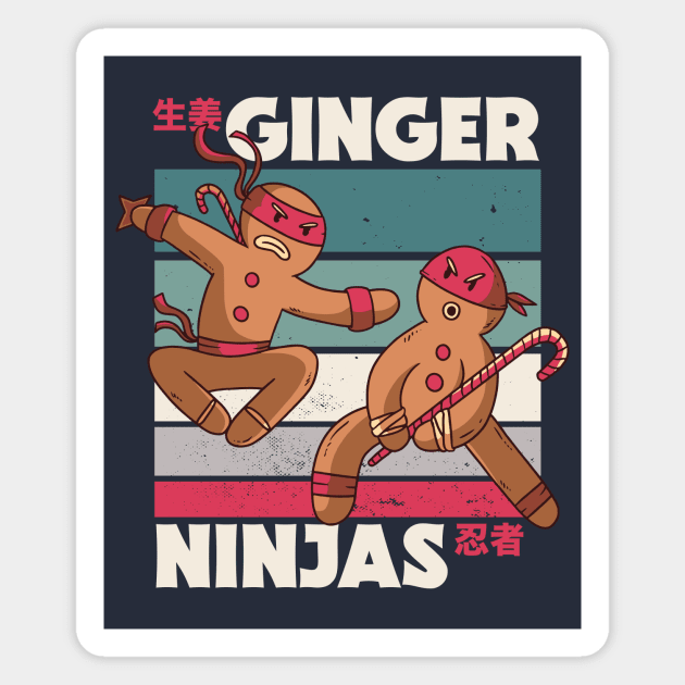 Funny Christmas Ginger Ninjas // Retro Cartoon Ginjas Magnet by SLAG_Creative